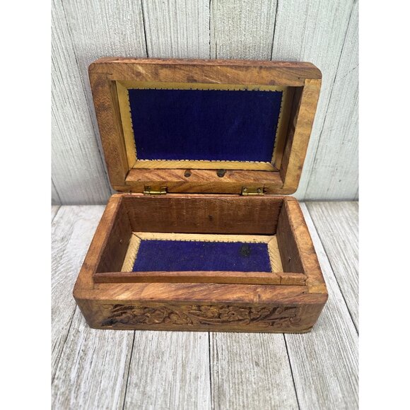 Vtg Wooden Jewelry Trinket Box Carved Inlay Flower Top Design 6 x  4 in India - Picture 4 of 10